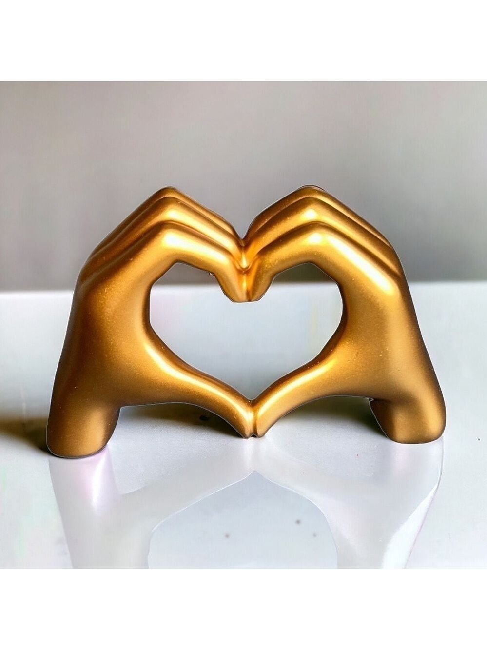 Mini Heart Shaped Hands Resin Gold Tone Love Figurine Sculpture